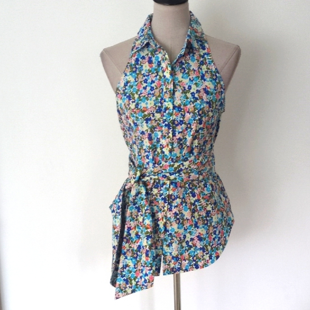 Anthropologie Mauve Floral Halter Top